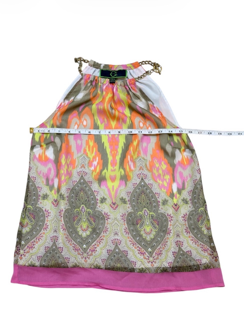 C.Wonder Pink & Multi Paisley Halter Top with Chain Detail